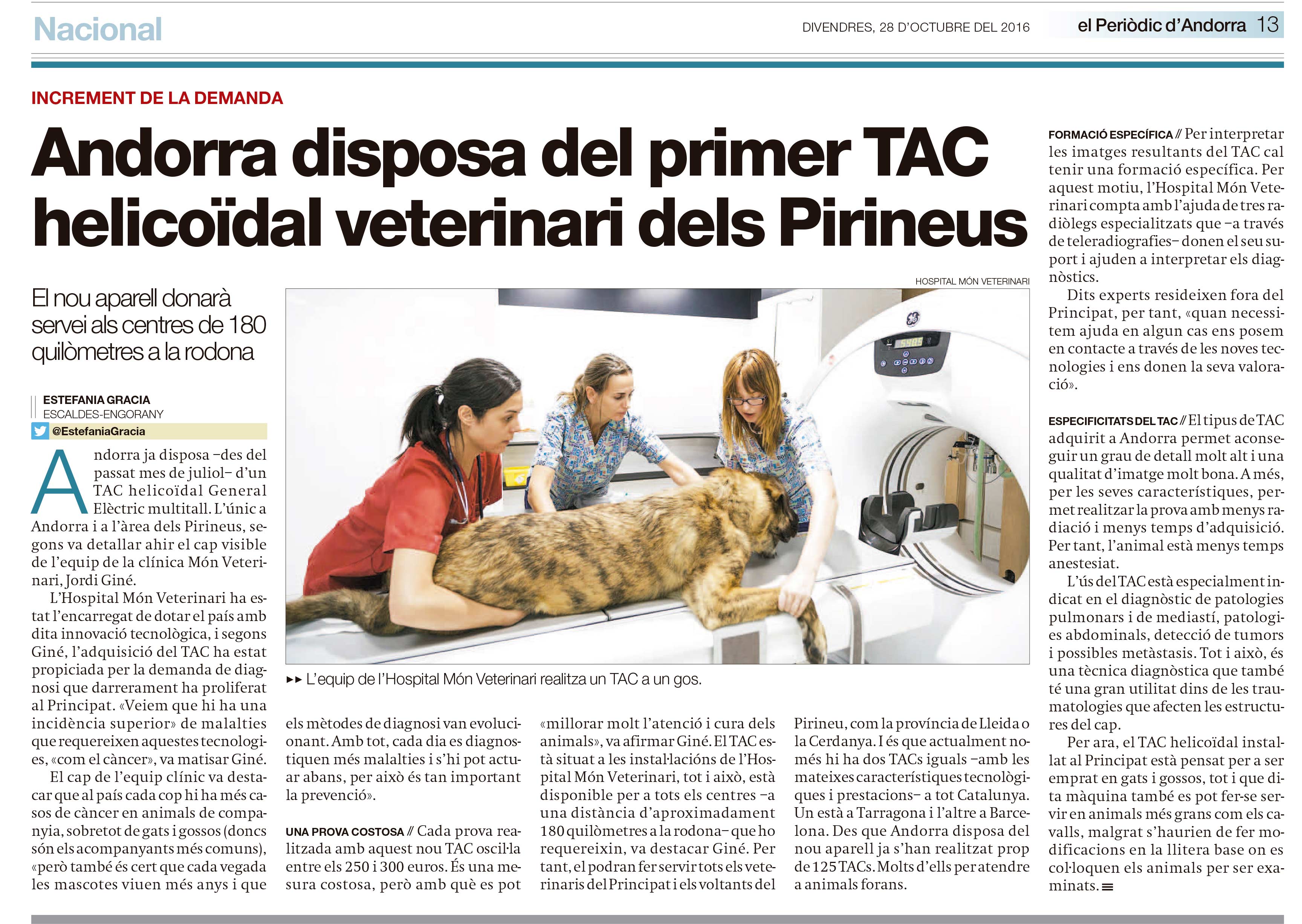 Andorra disposa del primer TAC helicodal veterinari dels Pirineus